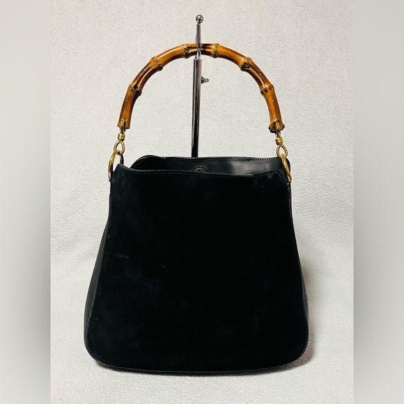 Gucci Handbags - Gucci Bamboo Suede/Leather Shoulder Bag